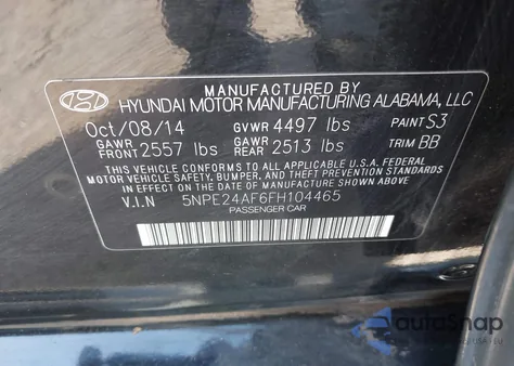 2015 Hyundai Sonata Se из США, поврежденный, VIN 5NPE24AF6FH104465